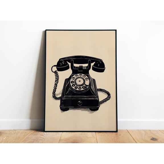 369 Prints Rotary Phone Print Retro Telephone Print Black Desk Phone Home Office Poster Retro Print Telephone Wall Art House Phone Vintage UNFRAMED, 8x12