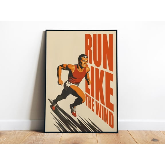 369 Prints Run Like The Wind Art Printable Retro Gym Poster Motivation Prints For Home Gym Running Art Print Gift For Runners Exercise Wall Art UNFRAMED, 8x12