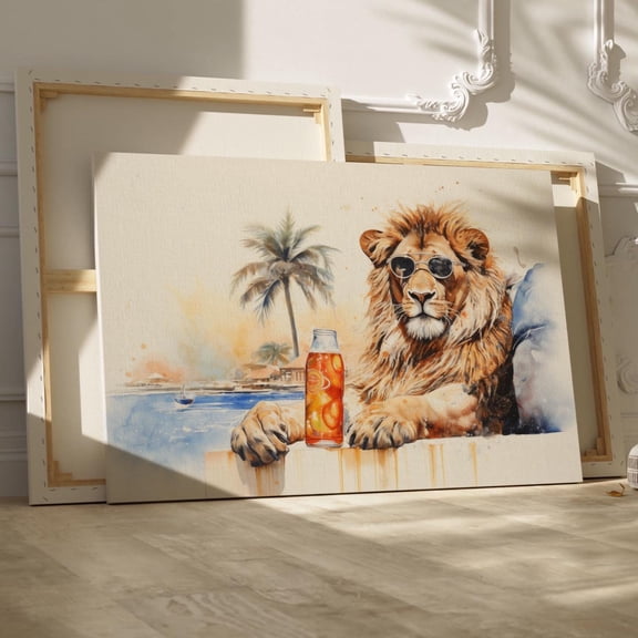 369 Prints Rustic And Vintage And Whimsical Lion On The Beach Wall Art Print Cool And Whimsical Animal Decor, Ink Style Poster UNFRAMED, 12x18