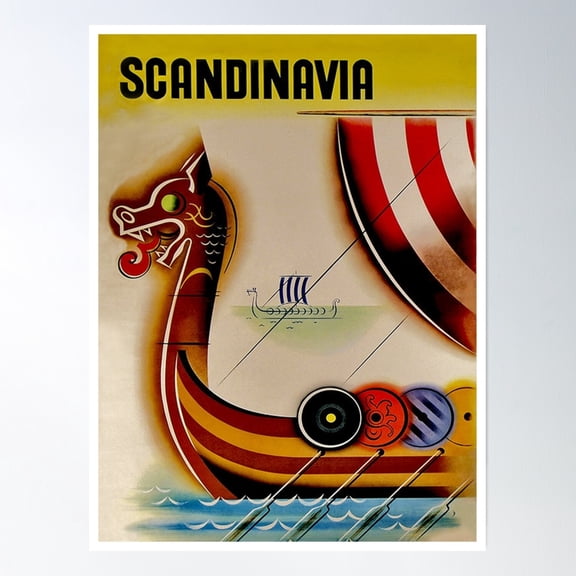 369 Prints Scandinavia,Viking Ship, Vintage Travel Poster- No Framed, Vintage Wall Art, Trendy Retro Print, Room Decor, Wall Art UNFRAMED, 8x12