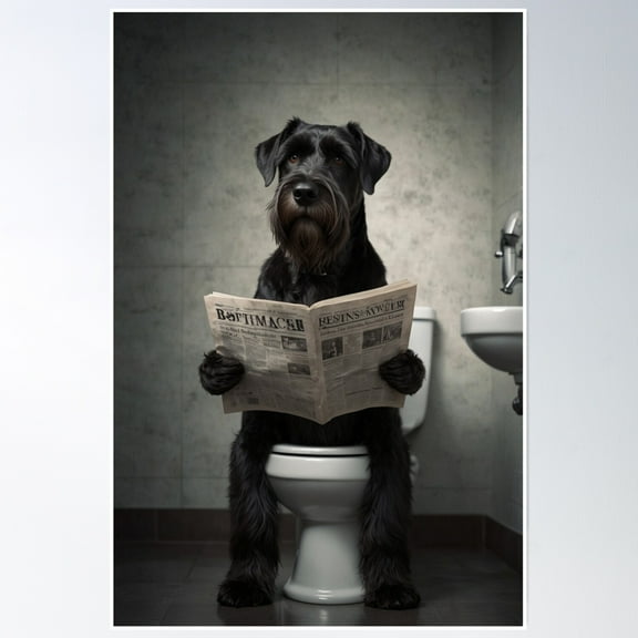 369 Prints Schnauzer Reading Newspaper Humor- No Framed, Vintage Wall Art, Trendy Retro Print, Room Decor, Wall Art UNFRAMED, 8x12