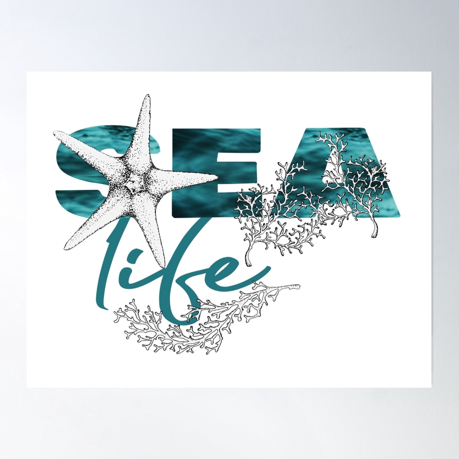 369 Prints Sea Life Coastal Teal Turquoise Blue Ocean Typography ...