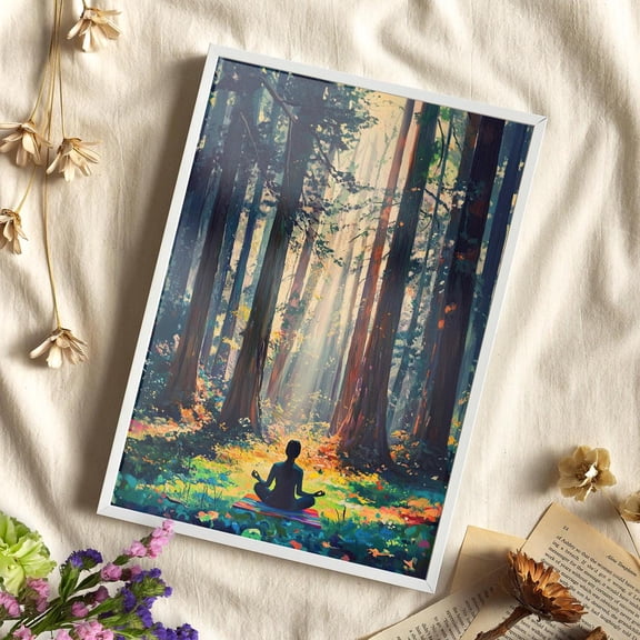 369 Prints Serene Meditation In Redwood Forest Oil Poster Nature Wall Art, Sunlit Forest Zen Decor, Calm Tranquil Woodland UNFRAMED, 8x12