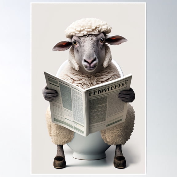 369 Prints Sheep Sitting On Reading A Newspaper- No Framed, Vintage Wall Art, Trendy Retro Print, Room Decor, Wall Art UNFRAMED, 16x24