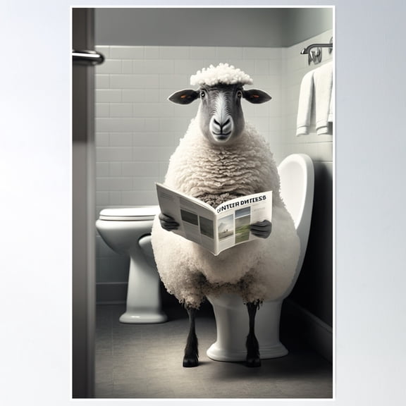 369 Prints Sheep Sitting On Reading A Newspaper- No Framed, Vintage Wall Art, Trendy Retro Print, Room Decor, Wall Art UNFRAMED, 16x24
