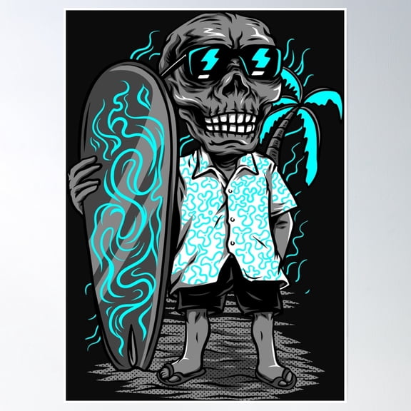 369 Prints Skeleton Guy Surfing Classic- No Framed, Vintage Wall Art, Trendy Retro Print, Room Decor, Wall Art UNFRAMED, 8x12
