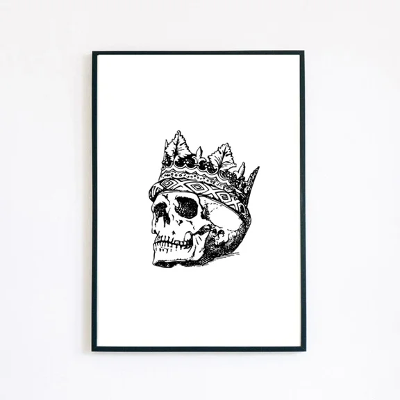 369 Prints Skull Crown Illustration Drawing Minimalist Gothic- No Framed, Vintage Wall Art, Trendy Retro Print, Room Decor, Wall Art UNFRAMED, 8x12