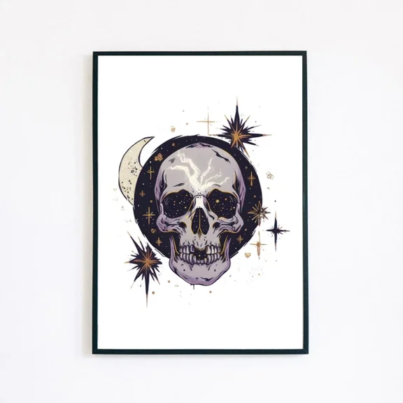 369 Prints Skull Gothic Moon Stars Grunge Illustration - No Framed, Vintage Wall Art, Trendy Retro Print, Room Decor, Wall Art UNFRAMED, 24x36