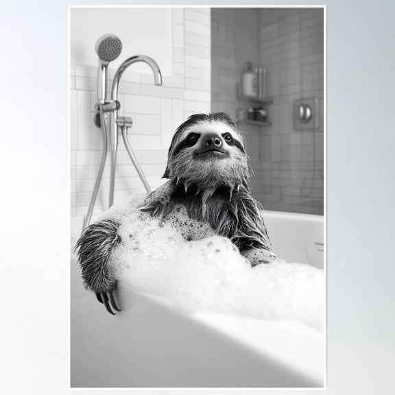 369 Prints Sloth Taking A Bath, Funny Vintage Animal Photo- No Framed, Vintage Wall Art, Trendy Retro Print, Room Decor, Wall Art UNFRAMED, 16x24