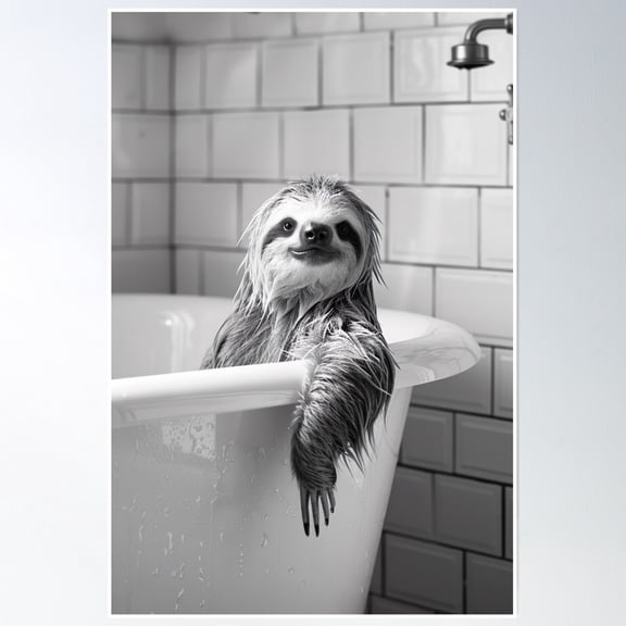 369 Prints Sloth Taking A Bath, Funny Vintage Animal Photo- No Framed, Vintage Wall Art, Trendy Retro Print, Room Decor, Wall Art UNFRAMED, 8x12