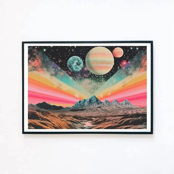 369 Prints Space Planets Galaxy Mountains Landscape Retro Illustration- No Framed, Vintage Wall Art, Trendy Retro Print, Room Decor, Wall Art UNFRAMED, 16x24