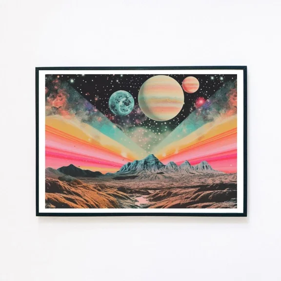 369 Prints Space Planets Galaxy Mountains Landscape Retro Illustration Wall Art Print - No Framed, Vintage Wall Art, Trendy Retro Print, Room Decor, Wall Art UNFRAMED, 8x12