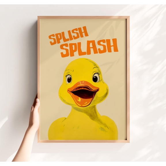 369 Prints Splish Splash Duck Bathroom Wall Art – Rubber Duck Poster, Retro Bath Time Decor, Cute Wall Art For Or Nursery, Download UNFRAMED, 16x24