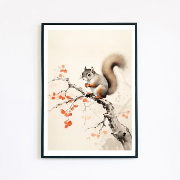 369 Prints Squirrel Japanese Watercolour Painting Illustration - No Framed, Vintage Wall Art, Trendy Retro Print, Room Decor, Wall Art UNFRAMED, 16x24