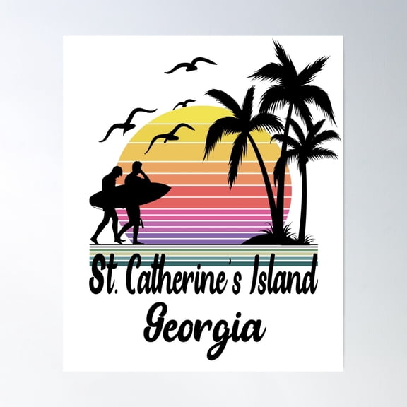 369 Prints St. Catherine'S Island Georgia Seaside Retro Sunset- No Framed, Vintage Wall Art, Trendy Retro Print, Room Decor, Wall Art UNFRAMED, 8x12