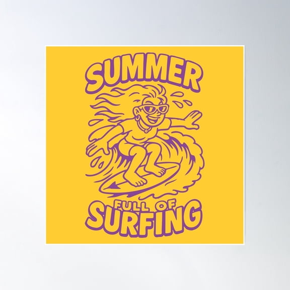 369 Prints Summer Surf Queen - Energetic Female Surfer Character Retro Beach Vibes- No Framed, Vintage Wall Art, Trendy Retro Print, Room Decor, Wall Art, Poster Only