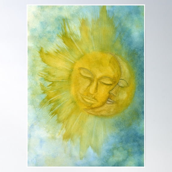 369 Prints Sun And Moon Watercolor Painting- No Framed, Vintage Wall Art, Trendy Retro Print, Room Decor, Wall Art UNFRAMED, 12x18