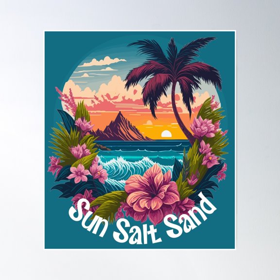 369 Prints Sun Salt Sand Tropical Island Beach Vacation Floral- No Framed, Vintage Wall Art, Trendy Retro Print, Room Decor, Wall Art, Poster Only