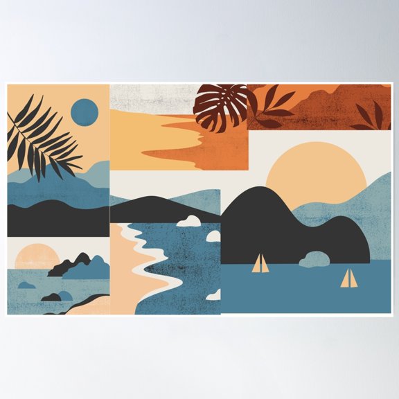 369 Prints Sun, Sky, Ocean- No Framed, Vintage Wall Art, Trendy Retro Print, Room Decor, Wall Art UNFRAMED, 8x12