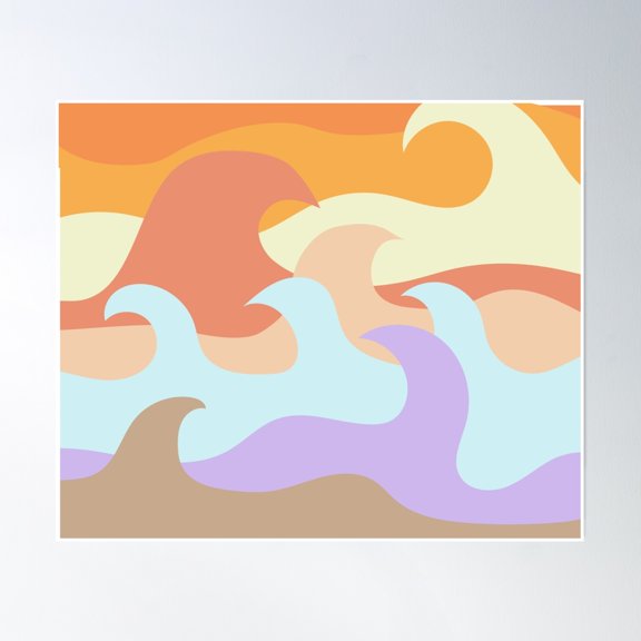 369 Prints Sunset Waves Pastel Color Pattern Simple Design- No Framed, Vintage Wall Art, Trendy Retro Print, Room Decor, Wall Art UNFRAMED, 8x12
