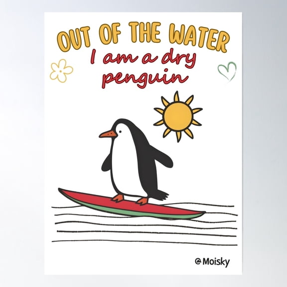 369 Prints Surf'S Up Penguin Tee: Ocean Enthusiast'S Choice- No Framed, Vintage Wall Art, Trendy Retro Print, Room Decor, Wall Art UNFRAMED, 16x24