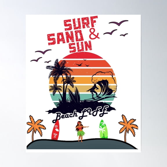 369 Prints Surf, Sand & Sun Orchard Beach Essential- No Framed, Vintage Wall Art, Trendy Retro Print, Room Decor, Wall Art UNFRAMED, 8x12