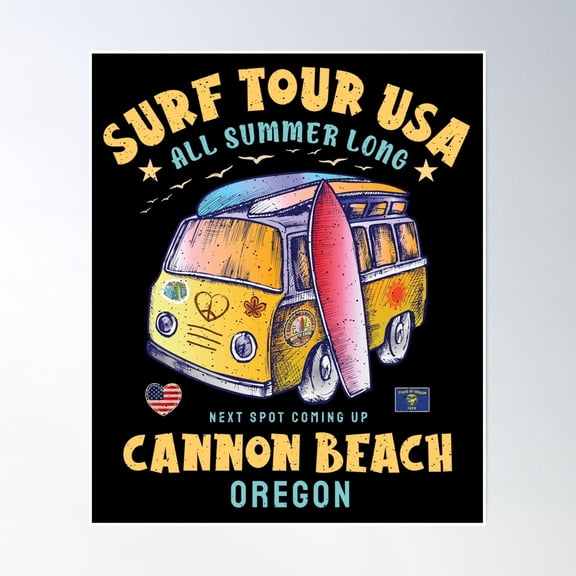 369 Prints Surf Tour Usa - Surfing Spot Cannon Beach Oregon- No Framed, Vintage Wall Art, Trendy Retro Print, Room Decor, Wall Art UNFRAMED, 8x12
