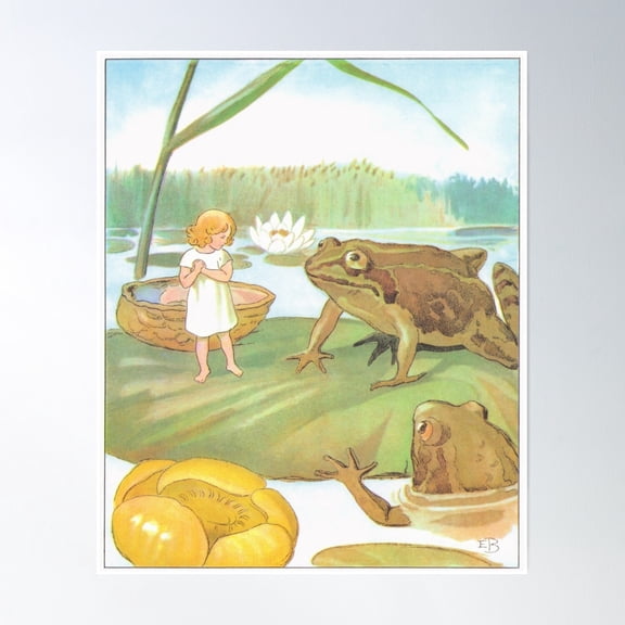 369 Prints Thumbelina Fairy Tale Fairy, Frogs And Water Lily- No Framed, Vintage Wall Art, Trendy Retro Print, Room Decor, Wall Art UNFRAMED, 16x24