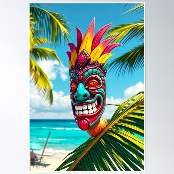 369 Prints Tiki Mask- No Framed, Vintage Wall Art, Trendy Retro Print, Room Decor, Wall Art UNFRAMED, 16x24