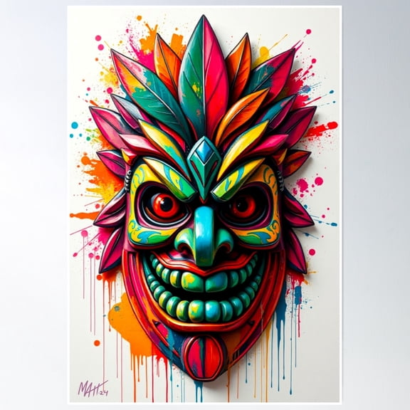 369 Prints Tiki Mask- No Framed, Vintage Wall Art, Trendy Retro Print, Room Decor, Wall Art UNFRAMED, 8x12