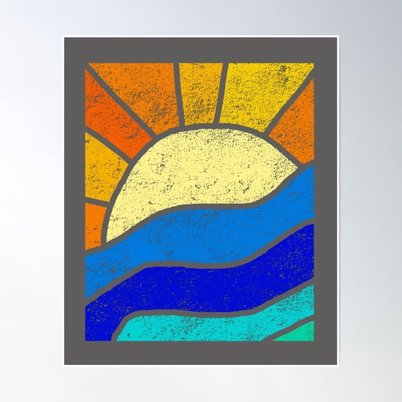 369 Prints Tile Sun Water Geometry Shape Tile Decor- No Framed, Vintage Wall Art, Trendy Retro Print, Room Decor, Wall Art UNFRAMED, 8x12