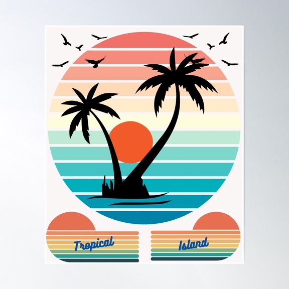 369 Prints Tropical Island- No Framed, Vintage Wall Art, Trendy Retro Print, Room Decor, Wall Art UNFRAMED, 8x12