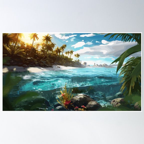 369 Prints Tropical Island- No Framed, Vintage Wall Art, Trendy Retro Print, Room Decor, Wall Art UNFRAMED, 8x12