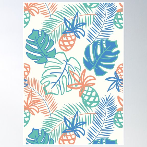 369 Prints Tropical Pineapple Pattern- No Framed, Vintage Wall Art, Trendy Retro Print, Room Decor, Wall Art UNFRAMED, 8x12
