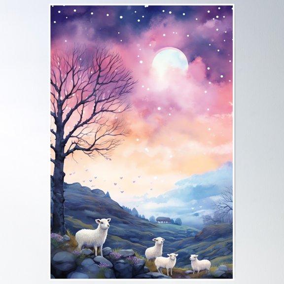 369 Prints Twilight Grazing- No Framed, Vintage Wall Art, Trendy Retro Print, Room Decor, Wall Art UNFRAMED, 8x12