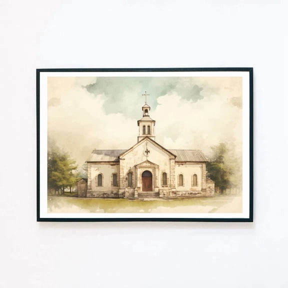 369 Prints Vintage Church Painting Landscape Chapel Illustration - No Framed, Vintage Wall Art, Trendy Retro Print, Room Decor, Wall Art, Poster Only