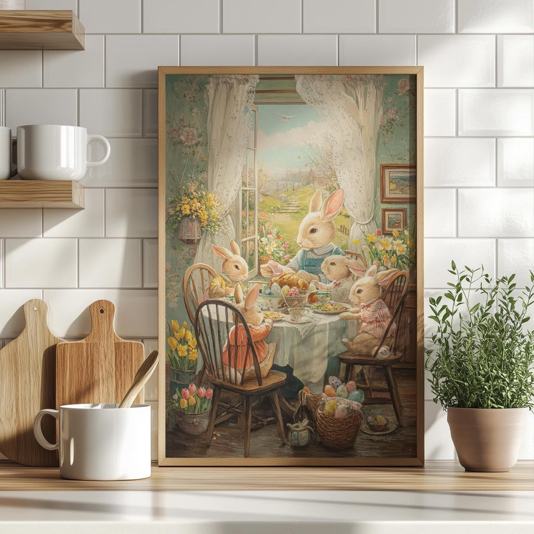 369 Prints Vintage Easter Bunny Family Poster Cottagecore Decor, Spring ...
