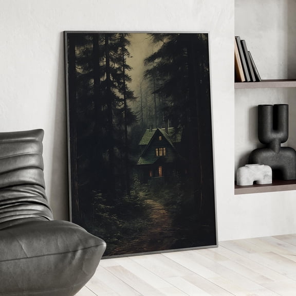 369 Prints Vintage Forest House Wall Art Print Moody Pine Trees Dark Academia, Witchy Big Cottage Poster, Nature Aesthetic Home Room Decor UNFRAMED, 8x12