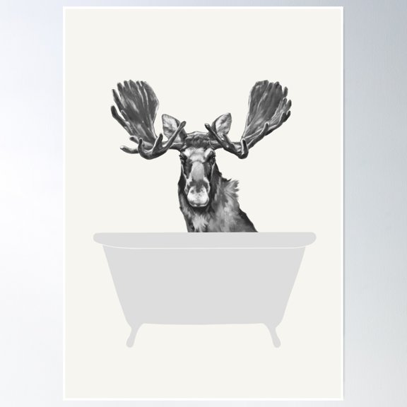 369 Prints Vintage Moose In Bathtub- No Framed, Vintage Wall Art, Trendy Retro Print, Room Decor, Wall Art UNFRAMED, 24x36