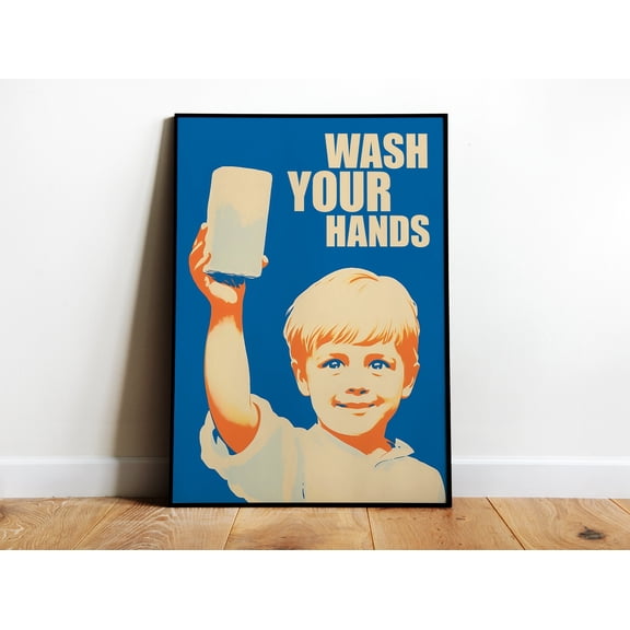 369 Prints Wash Your Hands Printable Minimalistic Poster For Bathroom Wall Art Blue Bathroom Prints Soap Print Bath Art UNFRAMED, 8x12