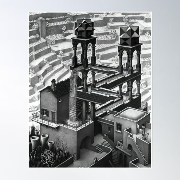 369 Prints Waterfall By M.C. Escher- No Framed, Vintage Wall Art, Trendy Retro Print, Room Decor, Wall Art UNFRAMED, 16x24