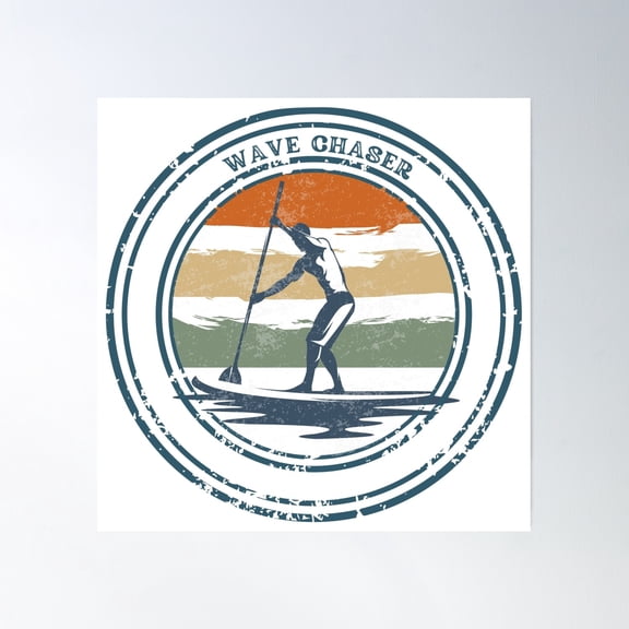 369 Prints Wave Chaser - Retro-Style Paddleboarding Adventure- No Framed, Vintage Wall Art, Trendy Retro Print, Room Decor, Wall Art UNFRAMED, 8x12