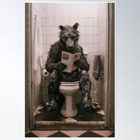 369 Prints Werewolf Sitting On Reading A Newspaper- No Framed, Vintage Wall Art, Trendy Retro Print, Room Decor, Wall Art, Poster Only