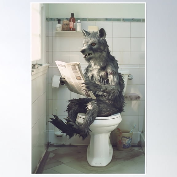 369 Prints Werewolf Sitting On Reading A Newspaper- No Framed, Vintage Wall Art, Trendy Retro Print, Room Decor, Wall Art, Poster Only