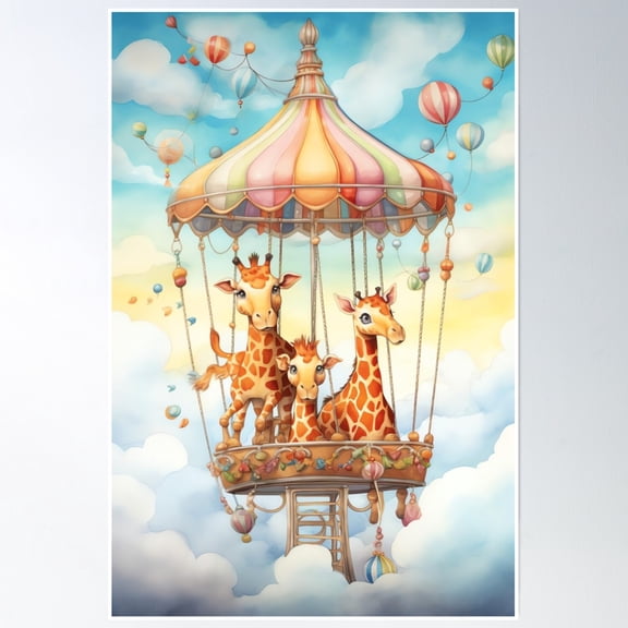 369 Prints Whimsical Giraffe Carousel- No Framed, Vintage Wall Art, Trendy Retro Print, Room Decor, Wall Art UNFRAMED, 8x12