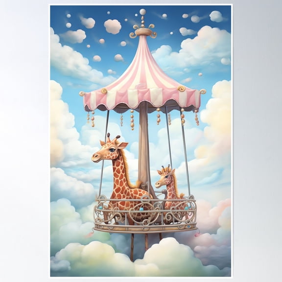 369 Prints Whimsical Giraffe Carousel- No Framed, Vintage Wall Art, Trendy Retro Print, Room Decor, Wall Art UNFRAMED, 8x12