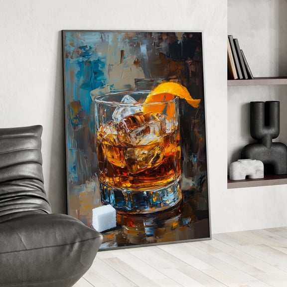 369 Prints Whiskey Old Fashioned Oil Poster Bourbon Whiskey In Glass Print, Unique Man Cave Decor Perfect Gift For Whiskey Lovers UNFRAMED, 24x36