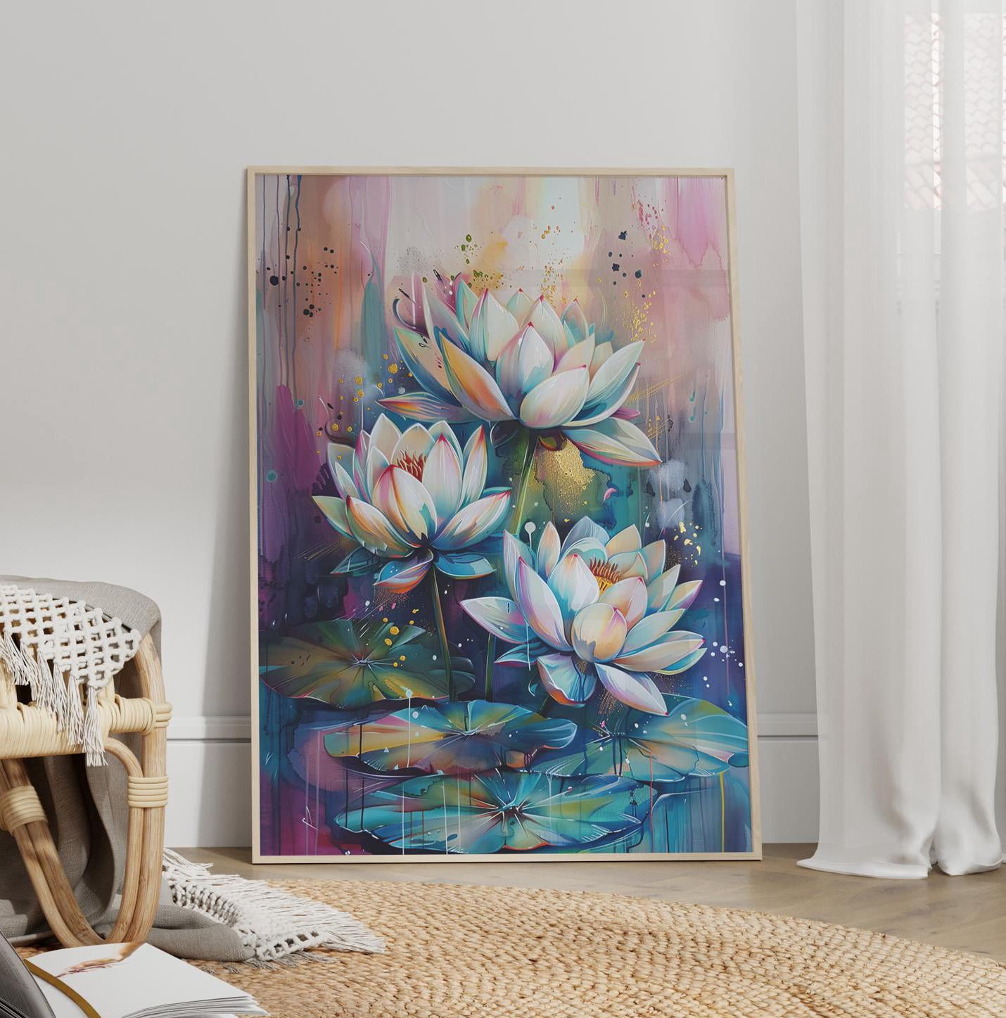 369 Prints White Lotus Flowers Colorful Poster Impressionism Art Print ...