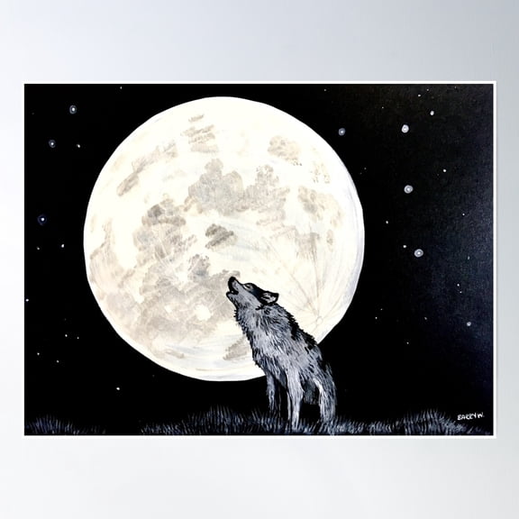 369 Prints Wolf Moon- No Framed, Vintage Wall Art, Trendy Retro Print, Room Decor, Wall Art UNFRAMED, 12x18