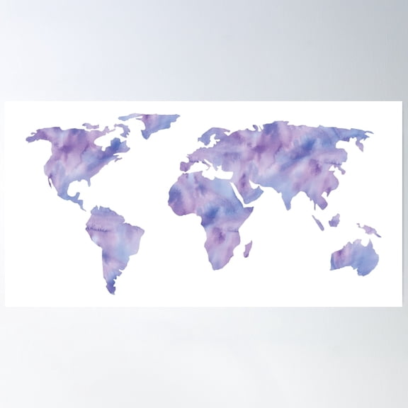 369 Prints World Map Light Blue Purple Indigo Watercolor- No Framed, Vintage Wall Art, Trendy Retro Print, Room Decor, Wall Art UNFRAMED, 24x36
